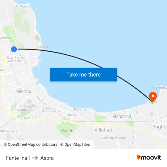 Fante Inail to Aspra map