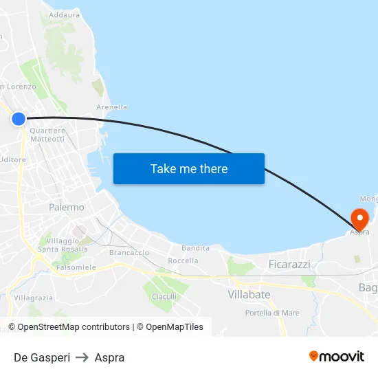 De Gasperi to Aspra map