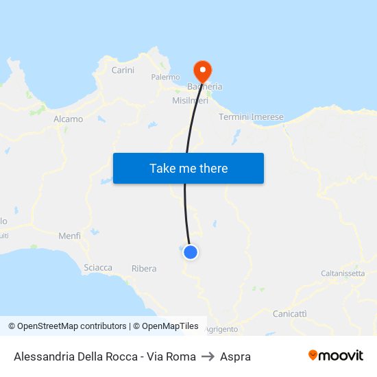 Alessandria Della Rocca - Via Roma to Aspra map