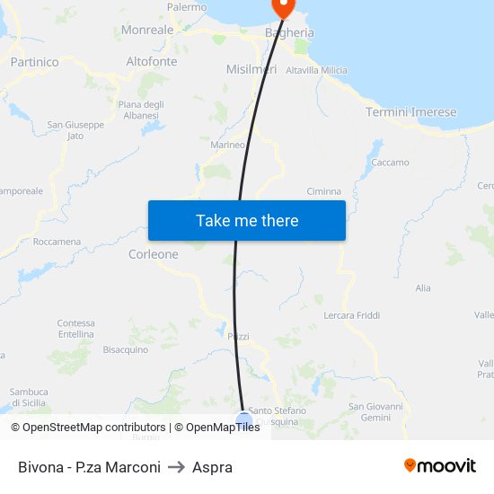 Bivona - P.za Marconi to Aspra map