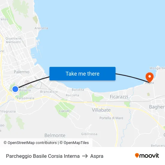 Parcheggio Basile Corsia Interna to Aspra map