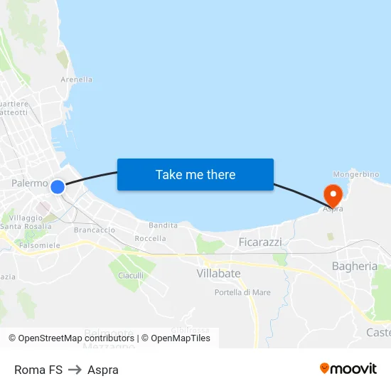 Roma FS to Aspra map