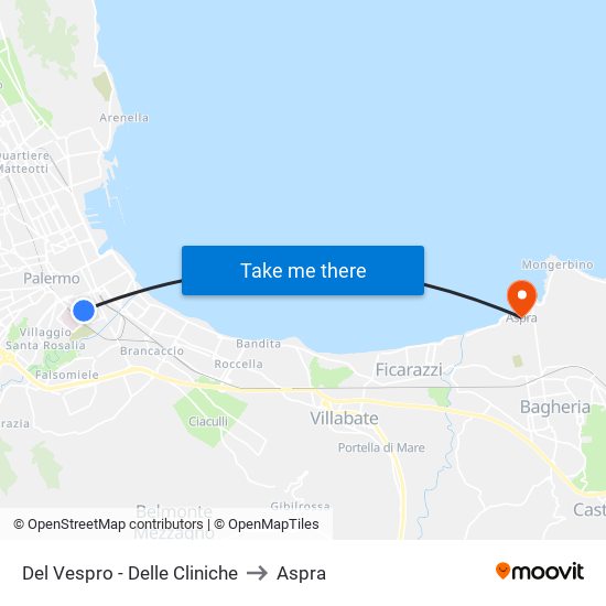 Del Vespro - Delle Cliniche to Aspra map