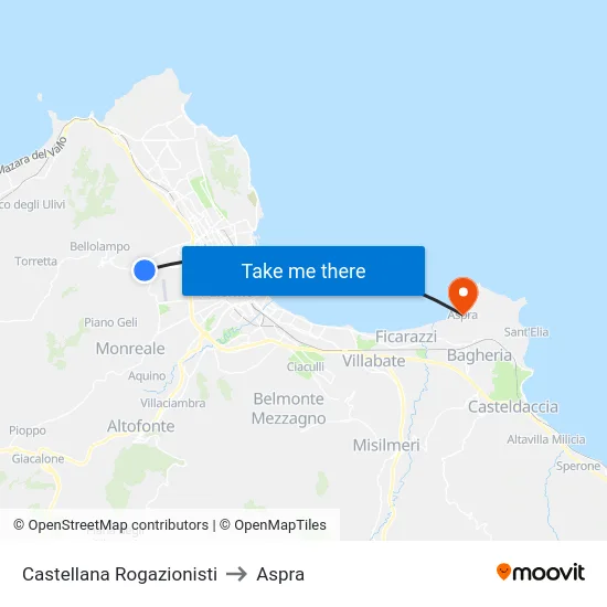 Castellana Rogazionists to Aspra map