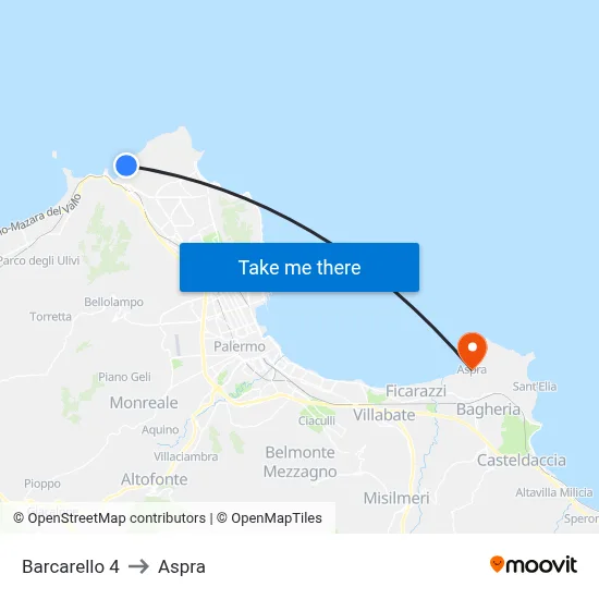 Barcarello 4 to Aspra map