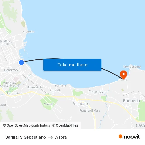 Barillai St Sebastian to Aspra map