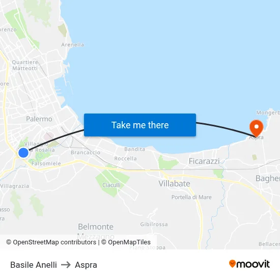 Basile Anelli to Aspra map