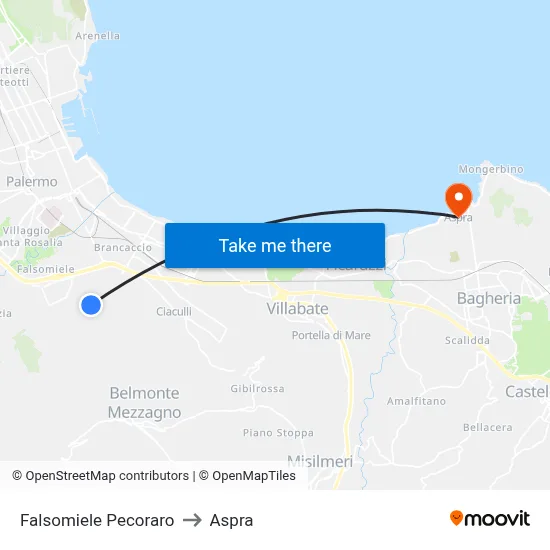 Falsomiele Pecoraro to Aspra map