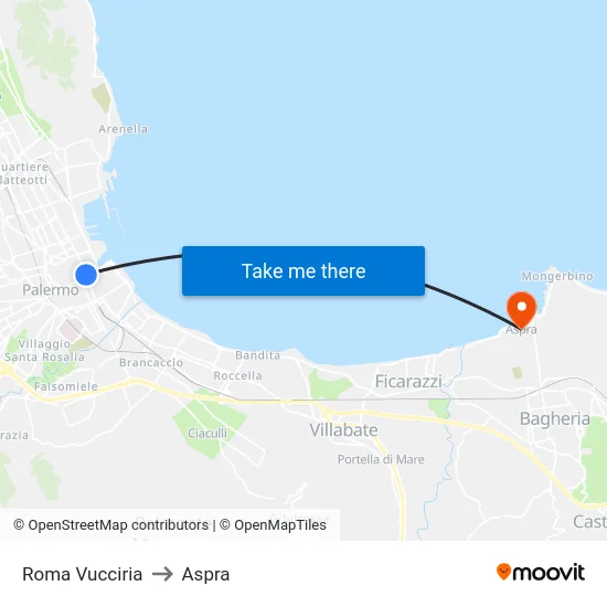 Roma Vucciria to Aspra map