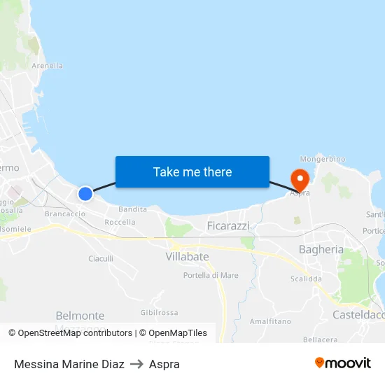 Messina Marine Diaz to Aspra map