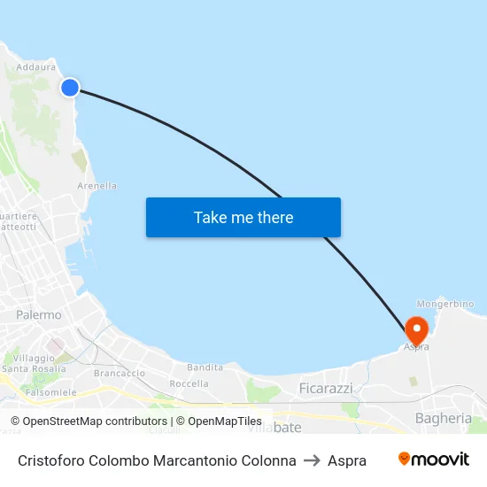 Cristoforo Colombo Marcantonio Colonna to Aspra map