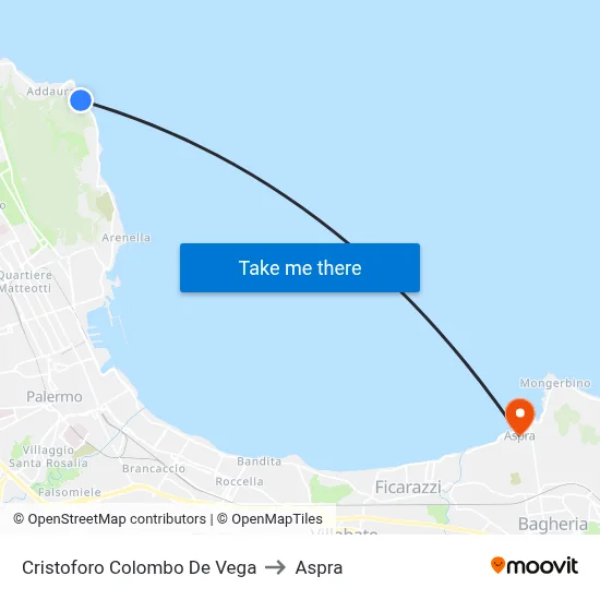 Christopher Columbus De Vega to Aspra map