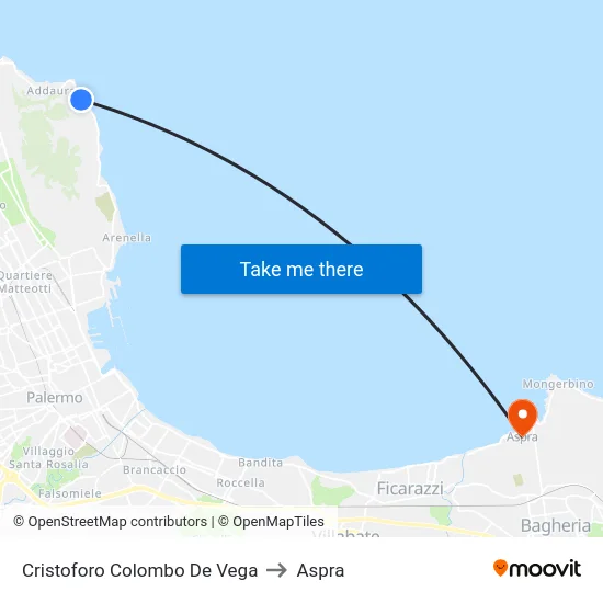 Cristoforo Colombo De Vega to Aspra map