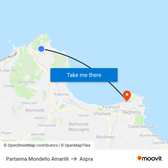 Partanna Mondello Amarilli to Aspra map