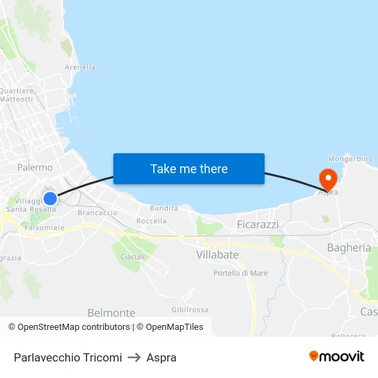 Parlavecchio Tricomi to Aspra map