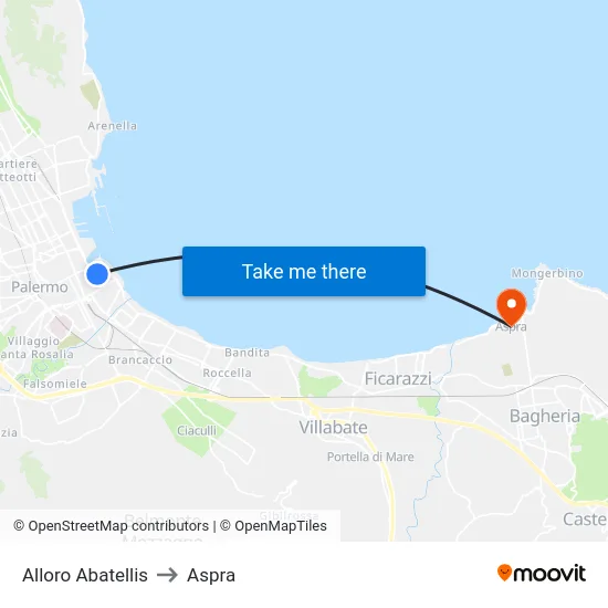 Alloro Abatellis to Aspra map