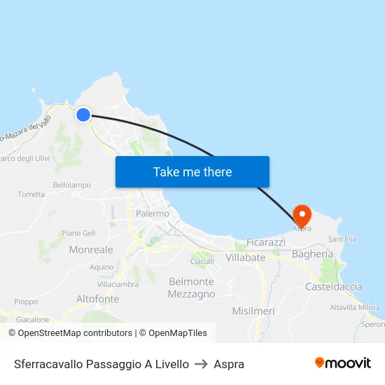 Sferracavallo Passaggio A Livello to Aspra map