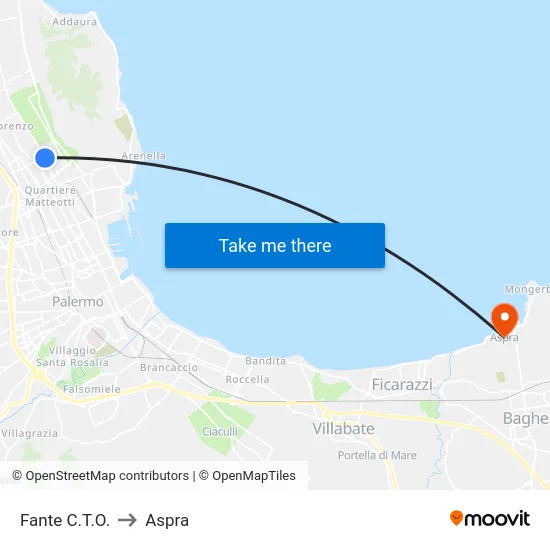 Fante C.T.O. to Aspra map