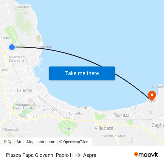 Piazza Papa Giovanni Paolo II to Aspra map