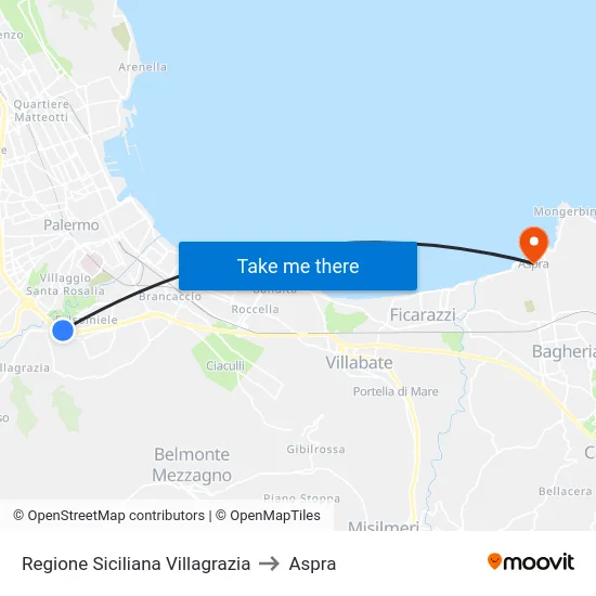 Regione Siciliana Villagrazia to Aspra map