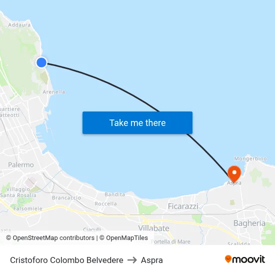 Christopher Columbus Belvedere to Aspra map