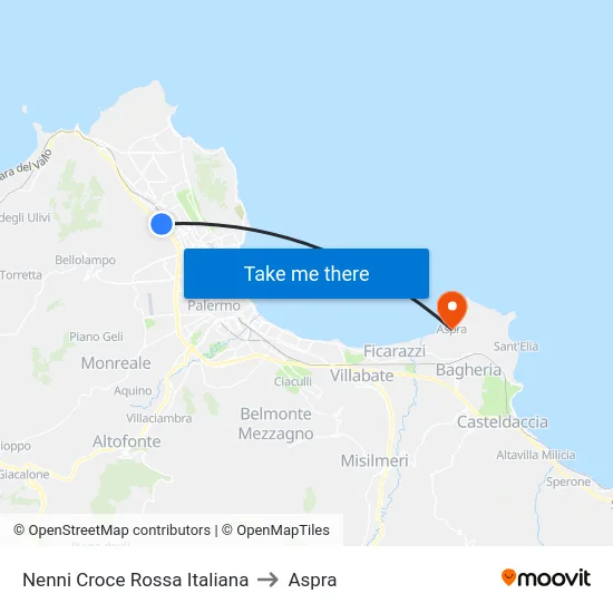 Nenni Croce Rossa Italiana to Aspra map