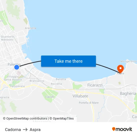 Cadorna to Aspra map