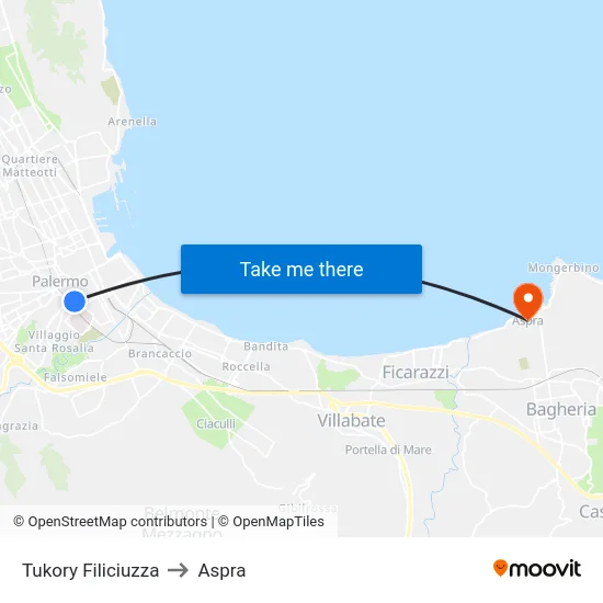 Tukory Filiciuzza to Aspra map