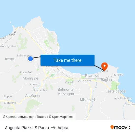 Augusta Piazza S Paolo to Aspra map