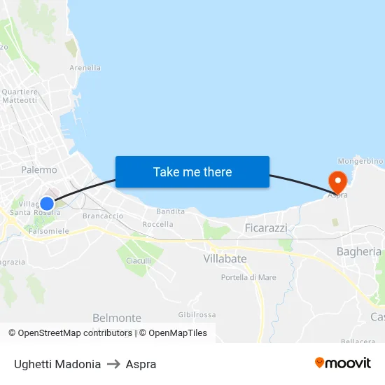 Ughetti Madonia to Aspra map