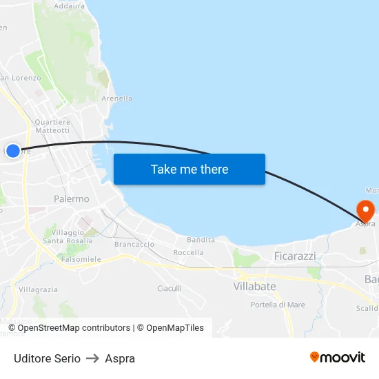 Uditore Serio to Aspra map
