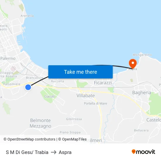 St. Mary of Jesus Trabia to Aspra map