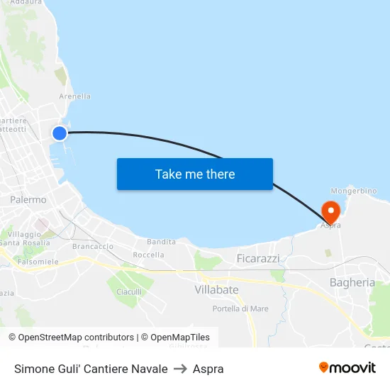 Simone Guli' Cantiere Navale to Aspra map