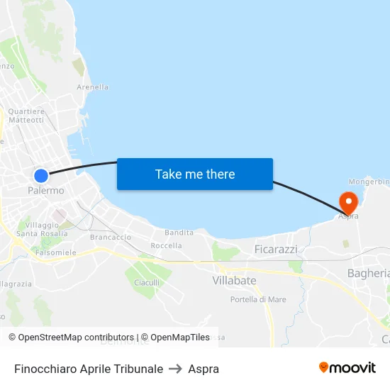 Finocchiaro Aprile Tribunale to Aspra map