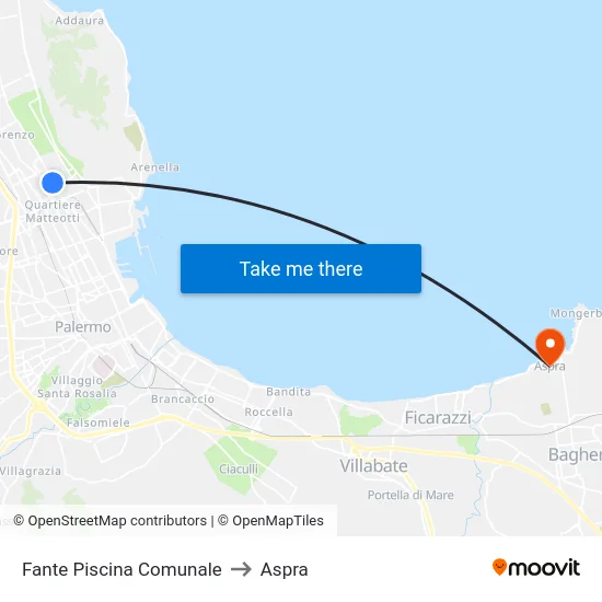 Fante Piscina Comunale to Aspra map