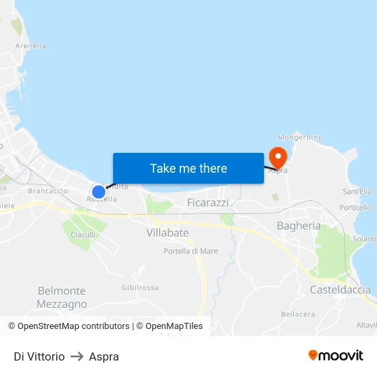 Di Vittorio to Aspra map