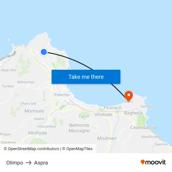 Olimpo to Aspra map