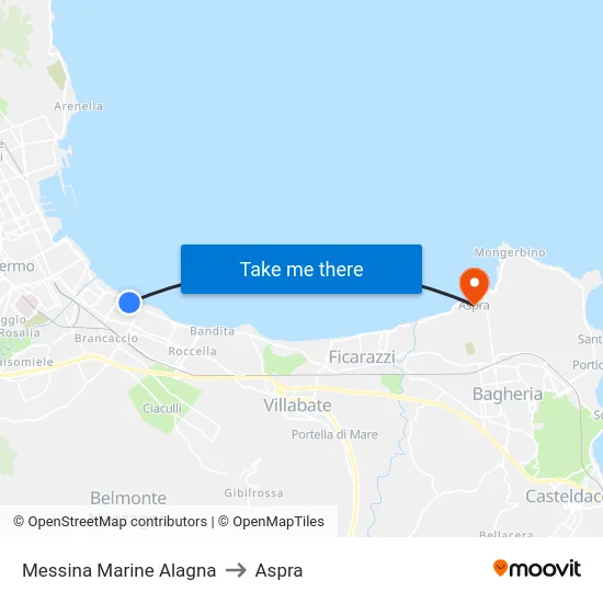 Messina Marine Alagna to Aspra map