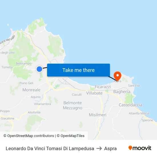 Leonardo Da Vinci Tomasi Di Lampedusa to Aspra map