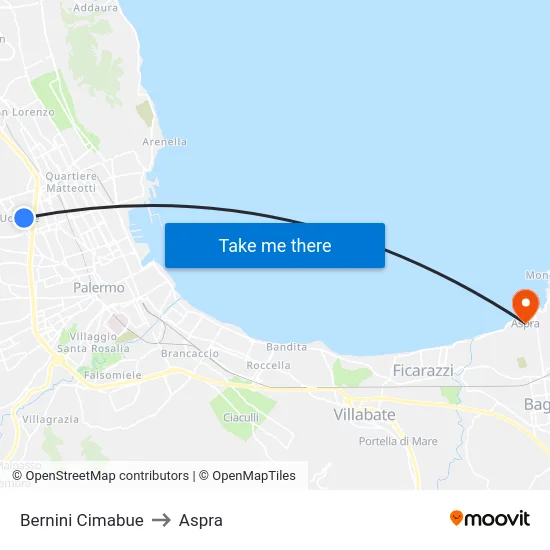 Bernini Cimabue to Aspra map
