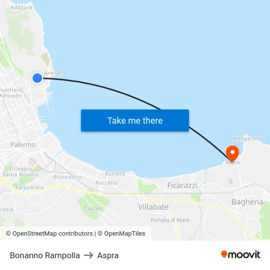 Bonanno Rampolla to Aspra map