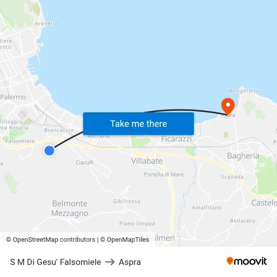Santa Maria di Gesu Falsomiele to Aspra map