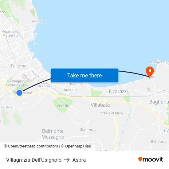 Villagrazia Dell'Usignolo to Aspra map