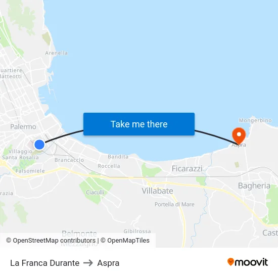 La Franca Durante to Aspra map