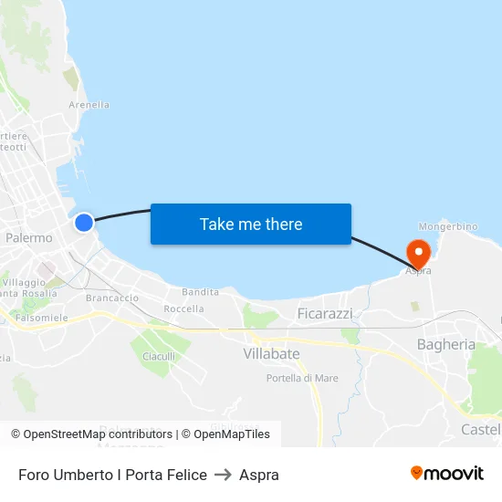 Foro Umberto I Porta Felice to Aspra map