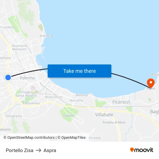 Portello Zisa to Aspra map