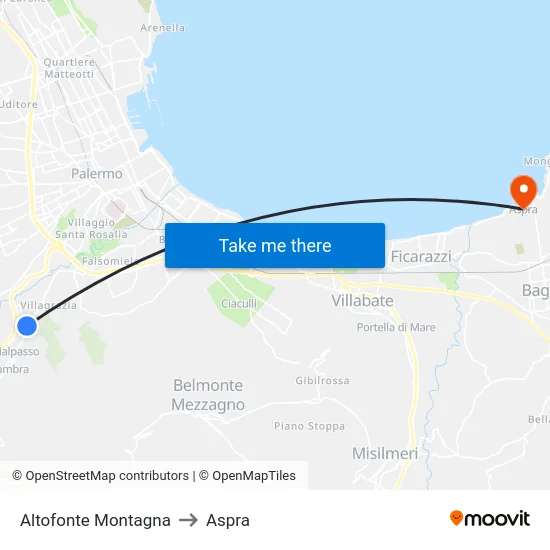 Altofonte Montagna to Aspra map
