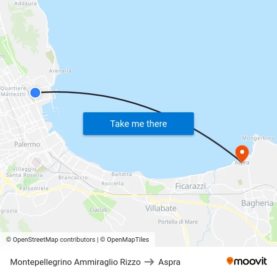 Montepellegrino Ammiraglio Rizzo to Aspra map