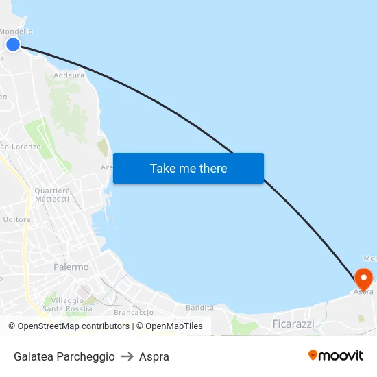 Galatea Parcheggio to Aspra map