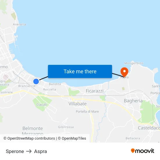 Sperone to Aspra map